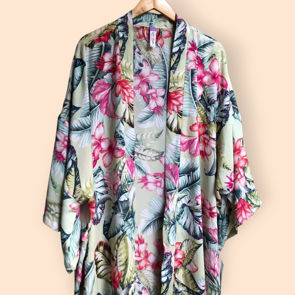 Lilac + London NEW Print Kimono Wrapper Robe Retro Botanical Women’s Plus 3X - Picture 3 of 15